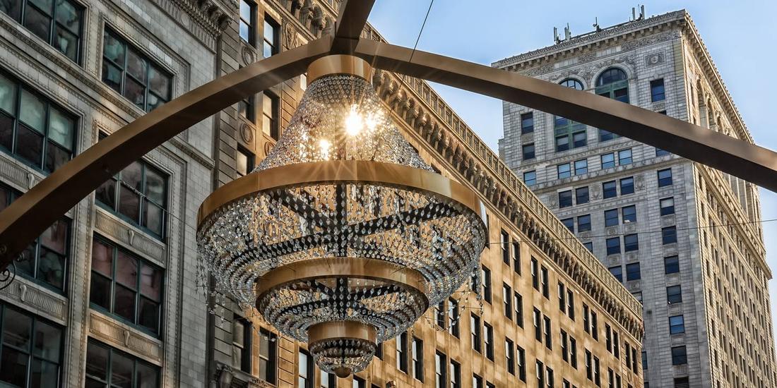 The chandelier and grand lobby of Playhouse Square in downtown Cleveland